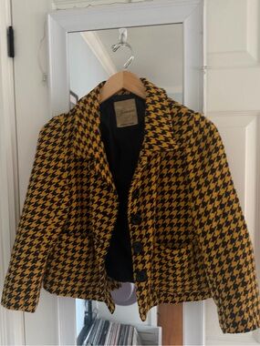 Cropped Houndstooth Blazer - Yellow & Black